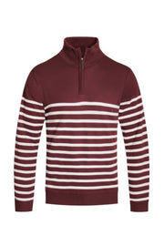 Astral Signature™ Quarter Zipper Pullover Sweater in burgundy and white stripes, combining sporty style with comfort for the modern man. Perfect for everyday outfits, tagged: Burgundy White, CCPRODUCTS, MENS, MENS OUTERWEAR, MENS TOPS, NEW ARRIVALS.