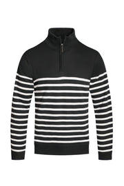 Astral Signature™ Quarter Zipper Pullover Sweater featuring a sleek black and white striped design, ideal for adding a sporty edge to any outfit. Perfect for layering, tagged: Black White, CCPRODUCTS, MENS, MENS OUTERWEAR, MENS TOPS, NEW ARRIVALS.