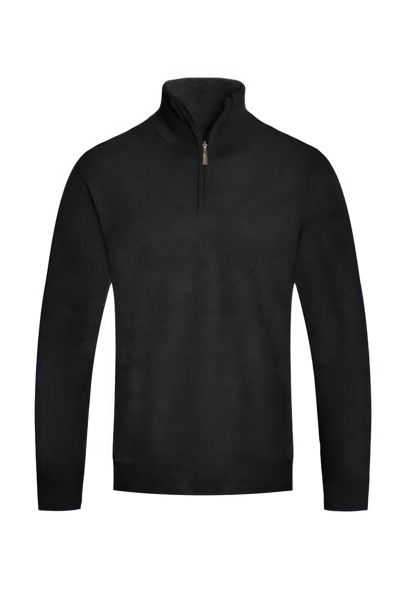 Black Zip Sweater for men by Astral Signature™ Curated. A classic quarter zip sweater offering warmth and sophistication, available in Black, Brown, Charcoal, Hgrey, Maroon, MENS, MENS OUTERWEAR, MENS TOPS, NEW ARRIVALS, White.
