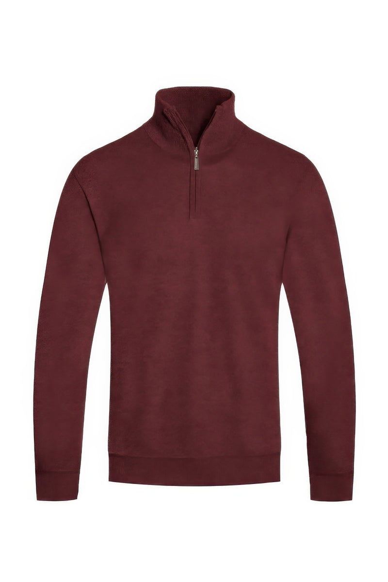 Maroon Zip Sweater for men by Astral Signature™ Curated. This stylish quarter zip sweater combines comfort and refinement, featuring colors like Black, Brown, Charcoal, Hgrey, Maroon, MENS, MENS OUTERWEAR, MENS TOPS, NEW ARRIVALS, White.
