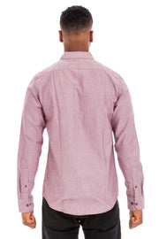 Back view of a man in a Heather Burgundy long sleeve shirt from Astral Signature™, demonstrating a stylish and modern design. This Long Sleeve Shirt combines minimalistic aesthetics with a comfortable cotton blend. Part of the collection under CCPRODUCTS, H.Burgundy, MENS, MENS TOPS, and NEW ARRIVALS.