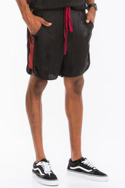 Men's Shorts - Metallic Flick Style showcasing a relaxed silhouette with unique metallic side stripes, designed by Astral Signature™ for casual and gym wear. Active, Activewear, Black/red, CCPRODUCTS, Gold, MENS, MENS BOTTOMS, NEW ARRIVALS.
