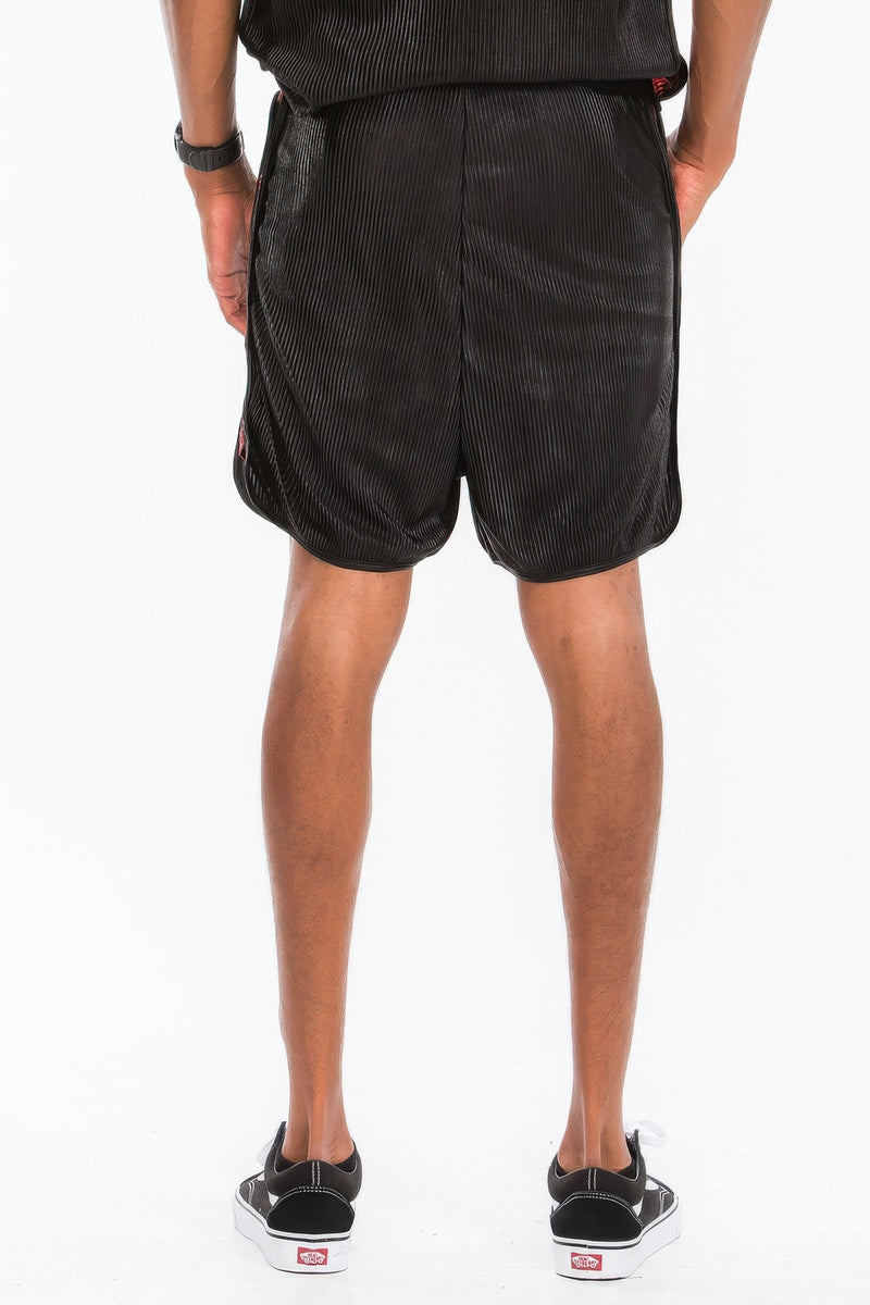 Back view of Men's Shorts - Metallic Flick Style in black, highlighting the functional design and comfort for active lifestyles. By Astral Signature™, perfect for any casual occasion. Active, Activewear, Black/red, CCPRODUCTS, Gold, MENS, MENS BOTTOMS, NEW ARRIVALS.