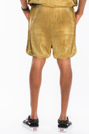 Back view of Men's Shorts - Metallic Flick Style in gold, emphasizing the stylish and relaxed fit for summer activities. Designed by Astral Signature™, ideal for both gym and casual outings. Active, Activewear, Black/red, CCPRODUCTS, Gold, MENS, MENS BOTTOMS, NEW ARRIVALS.
