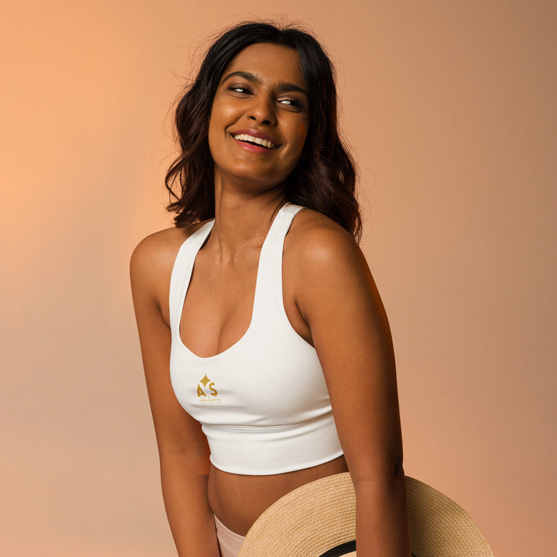 Model wearing the Astral Signature Longline Sports Bra, showcasing its sleek design and comfortable fit, ideal for active and athleisure outfits, perfect for high-performance workouts.