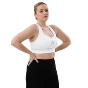 Profile of a model in the Astral Signature Longline Sports Bra, showcasing its comfortable fit suitable for both casual and athletic wear.