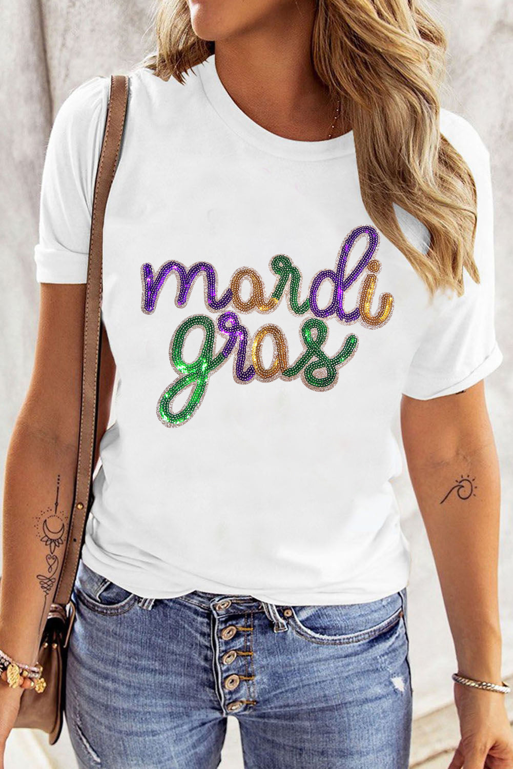 Sequined Mardi Gras Celebration Graphic Tee | Astral Signature™ Edit