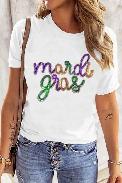 Sequined Mardi Gras Celebration Graphic Tee | Astral Signature™ Edit