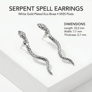 Elegant layout of the Serpent Spell Earrings by Astral Signature, featuring dimensions and details. These Eco-Brass earrings highlight a serpentine shape and are perfect as a gift for her, with durable S925 Sterling Silver posts.
