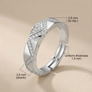 Detailed view of the Geometric Luxe Ring showcasing its architectural facets, made from Eco-Brass with white gold plating and zirconia embellishments, crafted by Astral Signature.