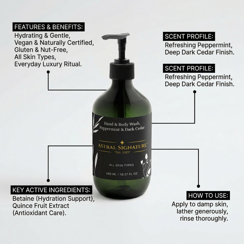 Hand & Body Wash, Peppermint & Dark Cedar