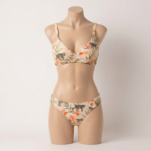 Display of the Plunge Bikini Set – Wild Garden Flora by Stylish Swimwear on a mannequin, showcasing its elegant design and premium fabric ideal for fashionable swimwear, suitable for resort wear. APPAREL, CCPRODUCTS, Multi, NEW ARRIVALS, SWIMWEAR & COVER-UPS.