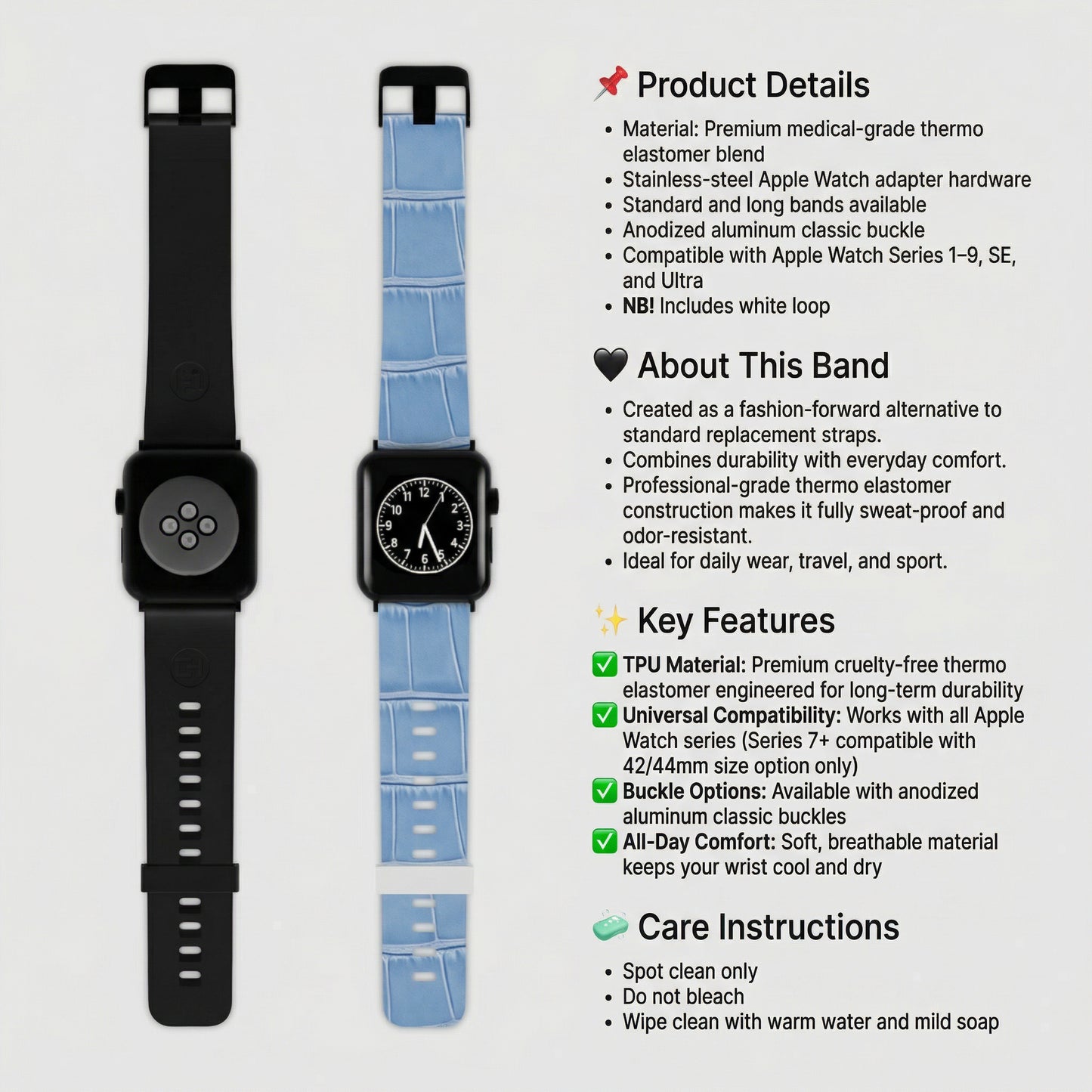 Apple Watch Band — Light Blue Croc Leather | Astral Signature™