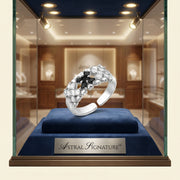 The Pixel Dream Ring — White Gold Plated Eco-Brass • Zirconia by Astral Signature displayed in a jewelry case, emphasizing its design and allure with zirconia stones. This adjustable ring is a stunning Gift for Her, crafted from sustainable eco-brass.