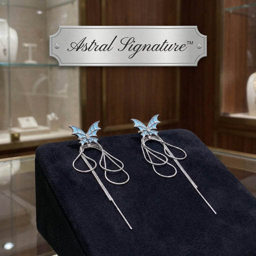 Elegant presentation of Ethereal Butterfly Earrings by Astral Signature, showcased on a plush surface. These earrings, crafted from eco-brass and featuring zirconia accents, are a perfect Gift for Her, with their white gold plating and sterling silver (S925) components adding a luxurious touch.