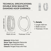Technical specifications of the Crystal Avenue Hoops by Astral Signature, detailing dimensions and materials of the Eco-Brass earrings featuring zirconia and S925 sterling silver.
