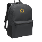 Astral Signature Prestige Backpack in dark grey showcasing the gold AS monogram, a sleek choice for everyday use. A practical accessory for professionals and students.