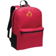 Astral Signature Prestige Backpack in red with gold AS monogram, delivering a pop of color while maintaining functionality. A vibrant accessory for students and travelers.
