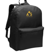 Astral Signature Prestige Backpack in dark charcoal with gold AS monogram, designed for modern movement and everyday reliability. Ideal accessory for work or travel.