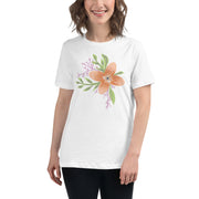 Giving a side view of a model in the Women’s Relaxed Tee - Astral Spring T-Shirt by Astral Signature, capturing the relaxed vibe. This limited edition shirt is a stylish gift for her, enhancing contemporary women's clothing.