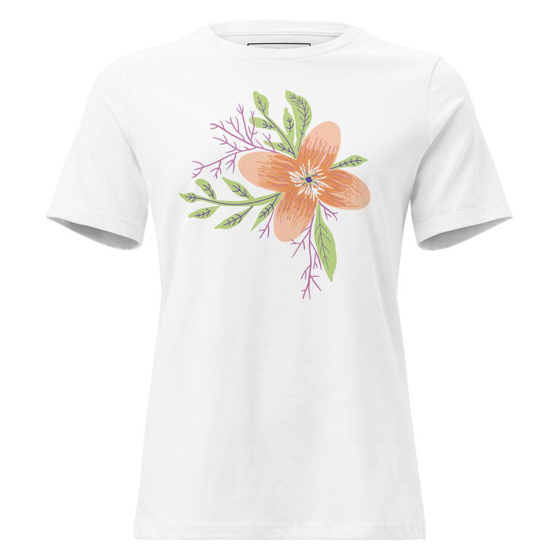 Women’s Relaxed Tee - Astral Spring T-Shirt by Astral Signature, featuring a floral design on a white top, perfect as a gift for her. This limited edition shirt embodies women's fashion and style, making it a great addition to any women's clothing collection.
