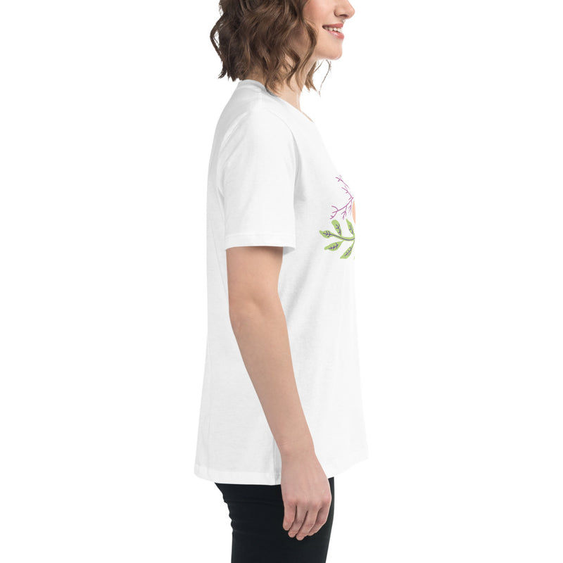Back view of the floral detail on the Women’s Relaxed Tee - Astral Spring T-Shirt from Astral Signature, showcasing its stylish design. A great gift for her, this limited edition piece fits well into modern women's clothing.