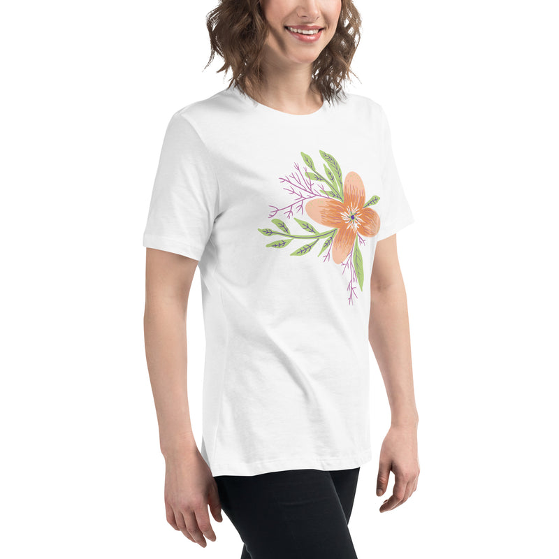 Front view of the Women’s Relaxed Tee - Astral Spring T-Shirt by Astral Signature, highlighting its floral illustration. This limited edition top makes a fabulous gift for her, perfect for women's fashion enthusiasts.